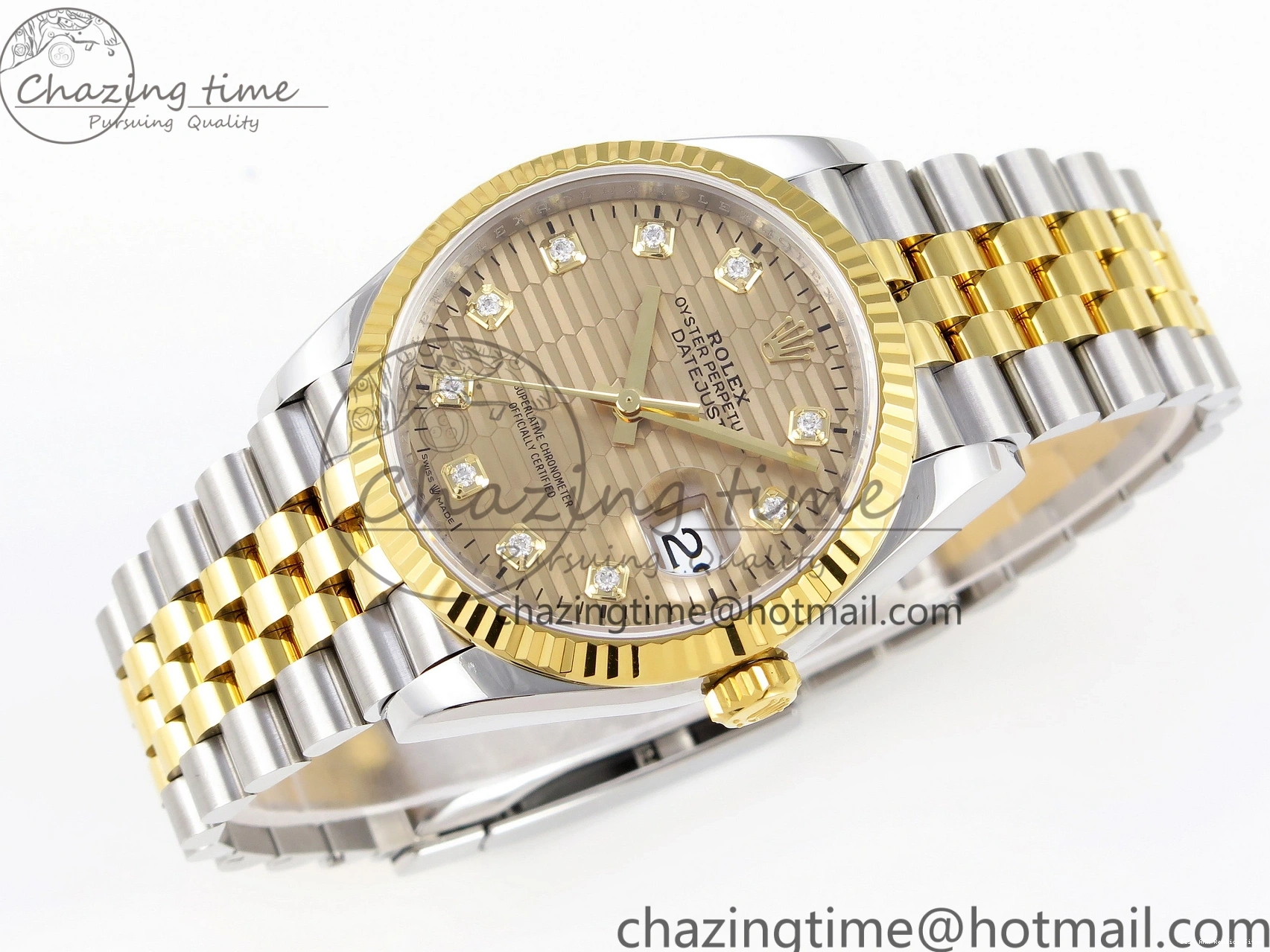 Good Copy Rolex Watches Best 904L on VS Premium Edition 1897 YG Diamonds 1:1 36 Jubilee Steel Textured SS Bracelet DateJust 126233 Dial VSF 0102